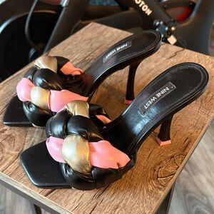 Nine West Black, Pink, and Gold Heels